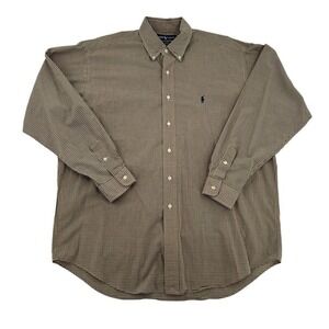 Ralph Lauren Blake Gingham Button Down Shirt Men's Size L Long Sleeve Navy Tan